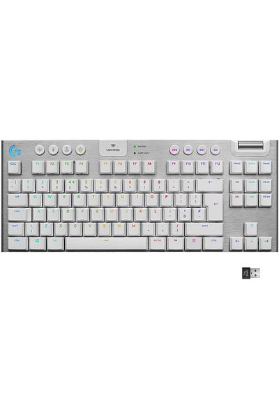 logitech لوحة مفاتيح ميكانيكية للألعاب G915 TKL Tenkeyless Lightspeed لاسلكية بيضاء RGB