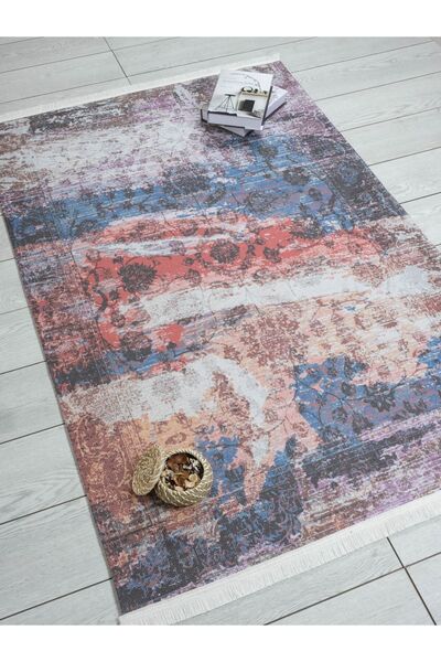 Oriente Home Abstract Desenli Çok Renkli Şönil Makina Halısı Yıkanabilir Saça...
