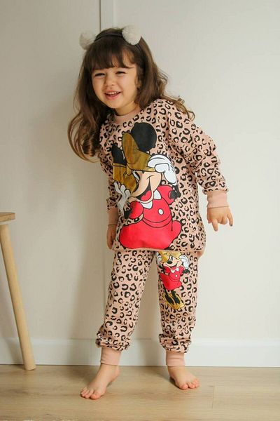 BİR DOZ ÇOCUK GÜLÜŞÜ Minnie Printed - Leopard Patterned Girl's Seasonal Set