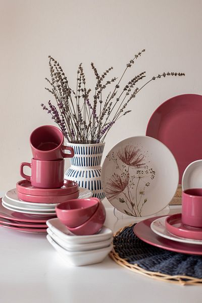 Keramika Plum Thin Floral Breakfast Set for 6 People