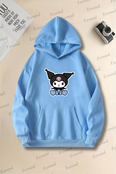 Evomind Φούτερ με στάμπα Kuromi Unisex Oversize με κουκούλα