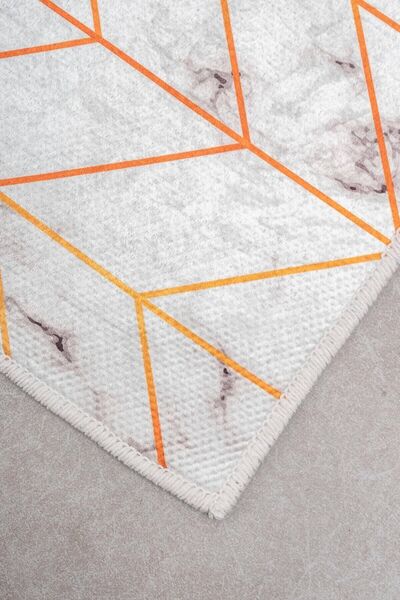 Oriente Home Γραμμικό σχέδιο Λευκό Πορτοκαλί Αντιολισθητική Βάση Πλενόμενη Βελούδινη Ματάκια Μπάνιου 2 τεμαχίων 8706