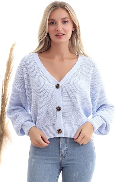 Devinka Γυναικεία Baby Blue Ζακέτα με 3 κουμπιά V λαιμόκοψη