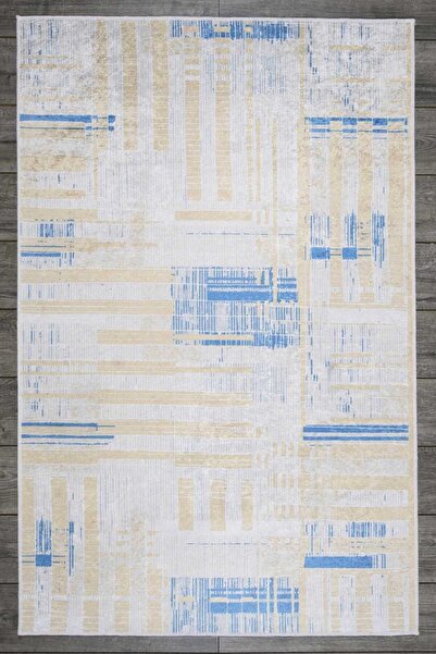 Oriente Home Bohemian Patterned Gray Blue Beige Velvet Carpet Washable Non-Slip Base Runner Hallway Carpet 7906