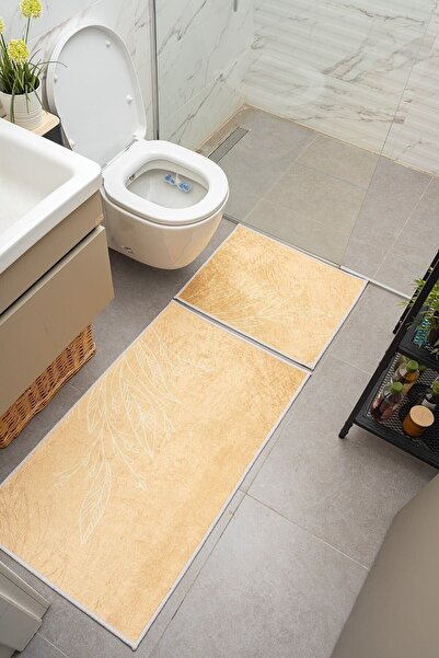 Oriente Home Μοκέτα μπάνιου 2 τεμαχίων με σχέδιο φύλλων σολομού, αντιολισθητική βάση, που πλένεται 8709
