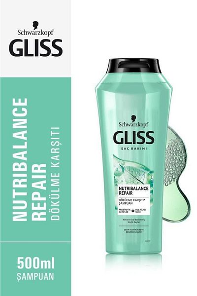 Gliss Nutribalance Repair Shampoo - With Prebiotic Actives and Birch Water 500 ml
