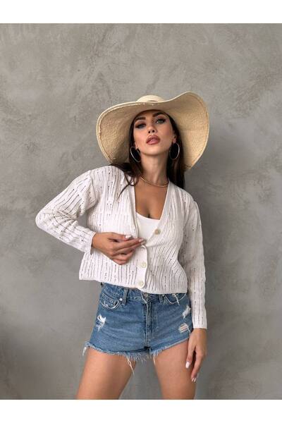 ubmbutik Kadın Hırka - Örme Pamuk Triko Crop Hırka