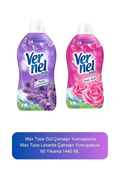 Vernel Max Taze Gül Taze Lavanta Sıvı Çamaşır Yumuşatıcısı Vernel Set