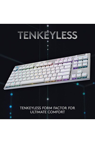 logitech لوحة مفاتيح ميكانيكية للألعاب G915 TKL Tenkeyless Lightspeed لاسلكية بيضاء RGB