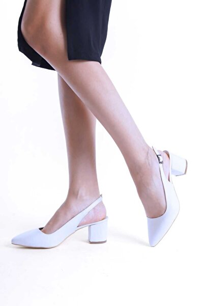 Zlato حذاء نسائي بكعب ستيليتو أبيض - تصميم مفتوح من الخلف