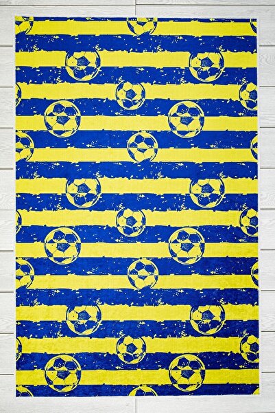 Oriente Home Spor Desenli Sarı Lacivert Çocuk Halısı Anti-bakteriyel Kaymaz T...
