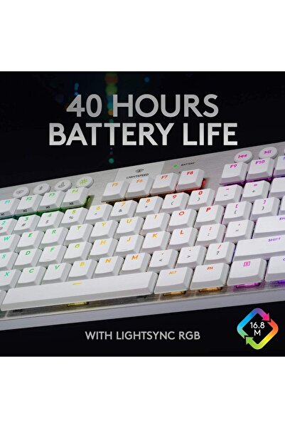 logitech لوحة مفاتيح ميكانيكية للألعاب G915 TKL Tenkeyless Lightspeed لاسلكية بيضاء RGB