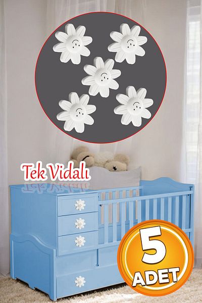 Badem10 Culoare albă Plastic Daisy 5 buc. Mâner de ușă dulap dulap camera copiilor Mobilier Mâner sertar bucătărie