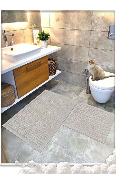 Cotton Crafty طقم سجادة حمام منسوجة من القطن 100%، طقم سجادة حمام دومينو مكون...