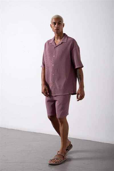 Machinist Ανδρικό κοντομάνικο υπερμεγέθη λιλά πουκάμισο