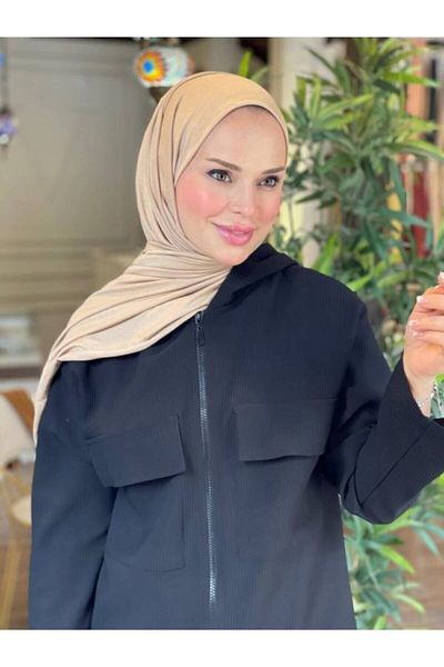 Organic Μπεζ Hijab Χτενισμένο Βαμβακερό Σάλι Hijap Μοντέλο