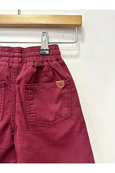 rois kids Children's Shorts Burgundy Color Cotton Elastic Waist with Embroidery Detail