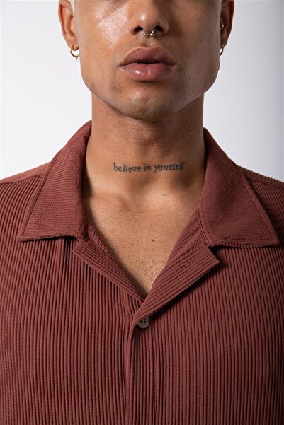 Machinist Cămașă maro oversize cu mânecă scurtă pentru bărbați