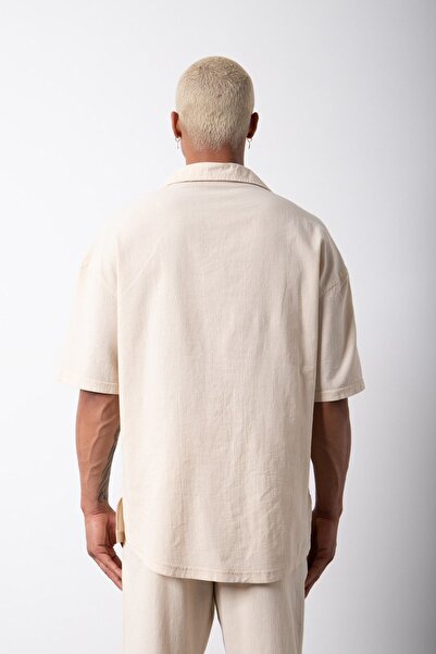 Machinist oversized Κοντομάνικο λινό πουκάμισο πέτρα