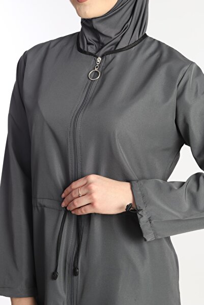 Sonne's Smoke Color - 4 Pieces Full Covered, Water Repellent Fast Drying Zippered Parachute Hijab Swimsuit