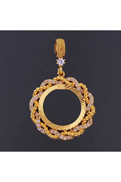 Genel Markalar Zirkon Taşlı Çeyreklik 3 Bijuteri Kolye Ucu 22 Ayar Altın Kaplama