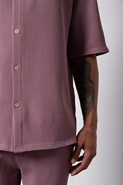 Machinist Ανδρικό κοντομάνικο υπερμεγέθη λιλά πουκάμισο