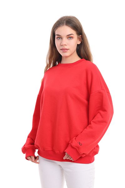 kallima Red Draped Comfortable Fit 100% Cotton 3 Thread Minimal Embroidered Women's Sweat