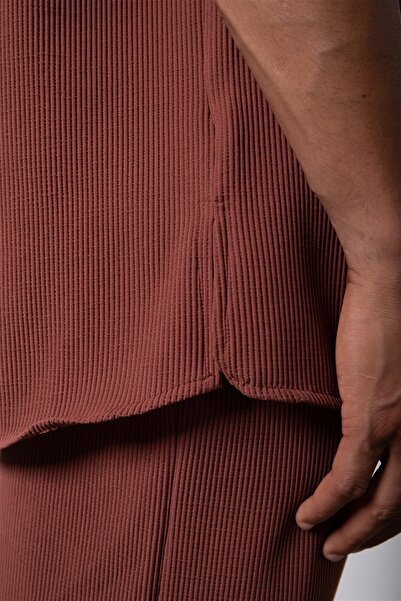 Machinist Cămașă maro oversize cu mânecă scurtă pentru bărbați