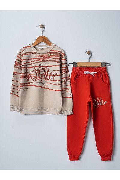 BUUFUU Hello Winter Printed Long Sleeve Elastic Waist Pocket Unisex Children's Bottom Top Suit