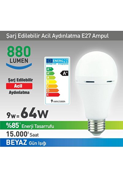 Nextled E27 9W ŞARJLI LED AMPÜL BEYAZ