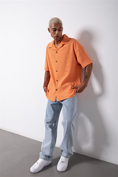 Machinist Cămașă oversize cu mânecă scurtă în dungi Orange-tas