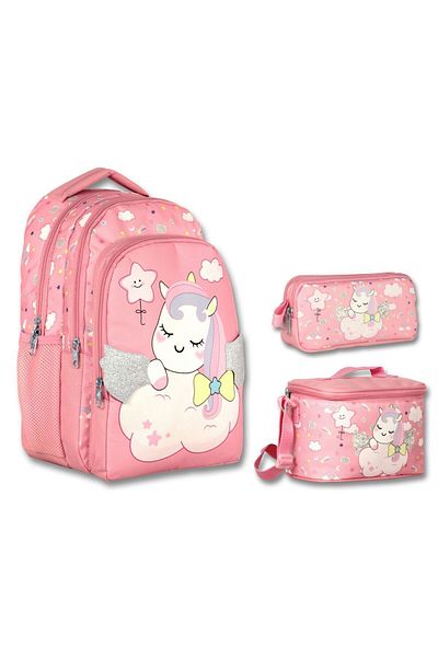 ÜMİT ÇANTA Ümit Cennec Unicorn Printed Primary School Bag - Pink - Girl Set