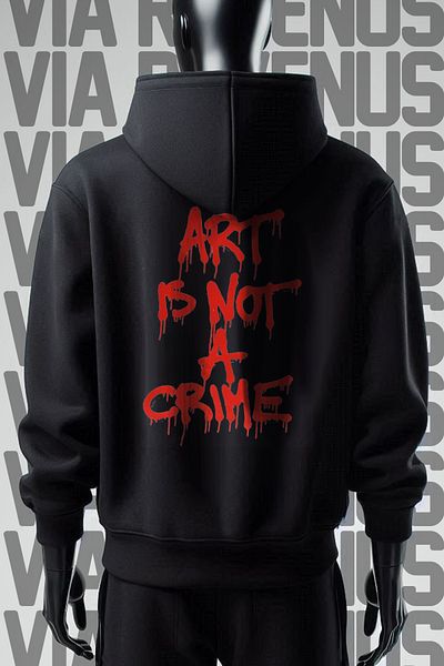 Vordevia Το Art Is Not A Crime 3 Thread Wide Fit - Μπλούζα με μαύρη κουκούλα με στάμπα μπροστά και πίσω