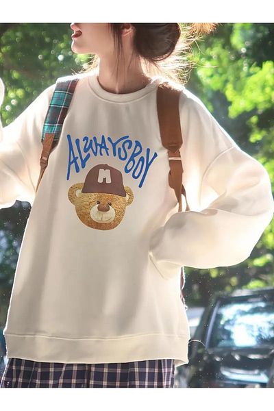 PALPİTO Hanorac bej cu gât crew - Imprimat Always Boy