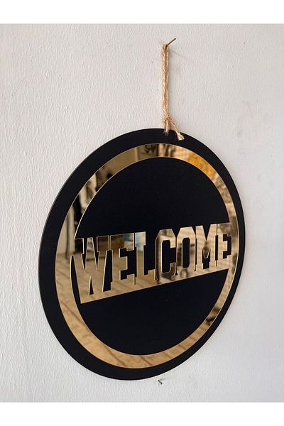 Numa Concept Bine ați venit (Ornament pentru ușă) - MDF negru, plexiglas auriu, tăiat cu laser 30x30 cm