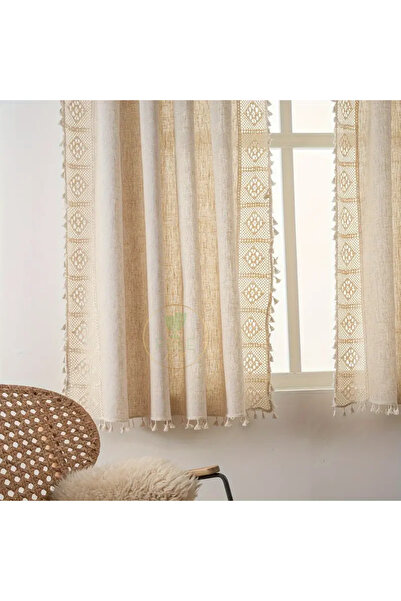 Perdeplus Short Size Background with Honeycomb Top Lace and Tassel Detail