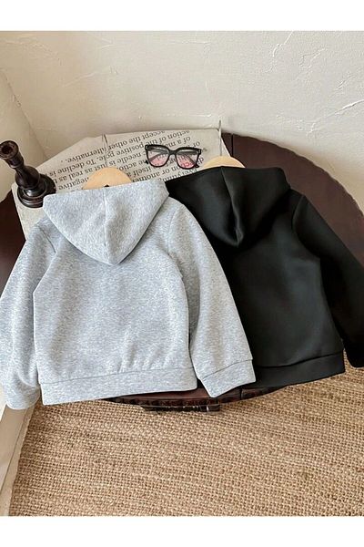 MORNİNG KİDS Black-Grey Kinder Kids-What Printed 2-Pack Zippered Sweatshirt