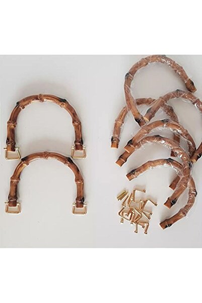 Asel Hobi Tasarım Bambu Görünümlü Çanta Sap Kancalı (1 ÇİFT KAHVERENGİ)