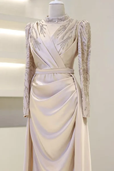 Hennin Stone Color Zerda Evening Dress - Enva Moda