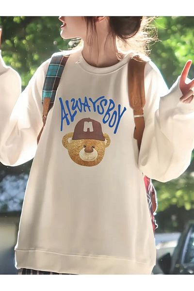 PALPİTO Hanorac bej cu gât crew - Imprimat Always Boy
