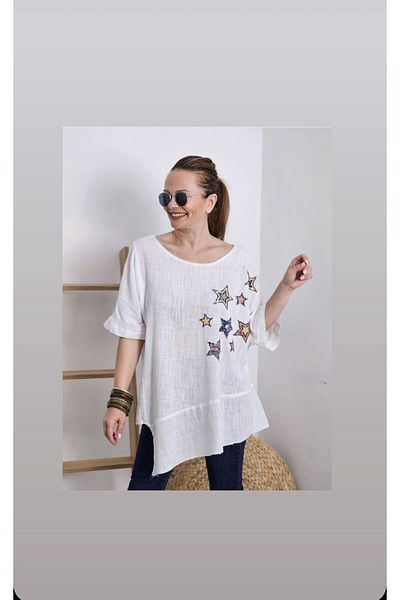via moda Starry White Linen Blouse