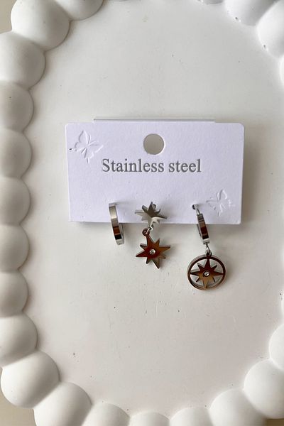 Fubena 1114 Model Steel Triple Earring Set