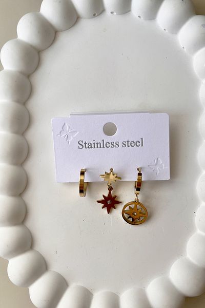 Fubena 1114 Model Steel Triple Earring Set