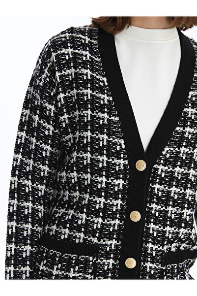 LC Waikiki LCWAIKIKI Basic  V Yaka Ekose Uzun Kollu Kadın Triko Hırka