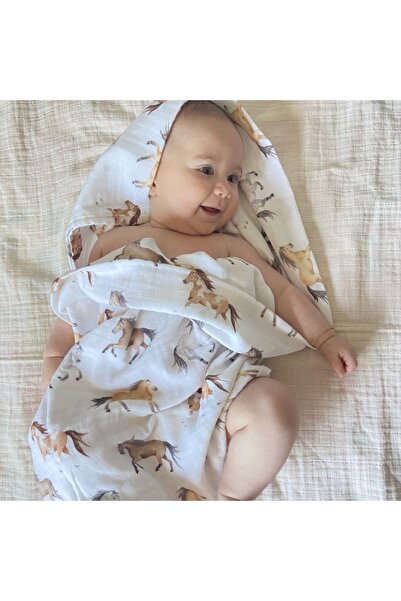 Caline Baby قماش موسلين مطبوع رقمي بطبقتين بنمط حصان - 120*120 سم