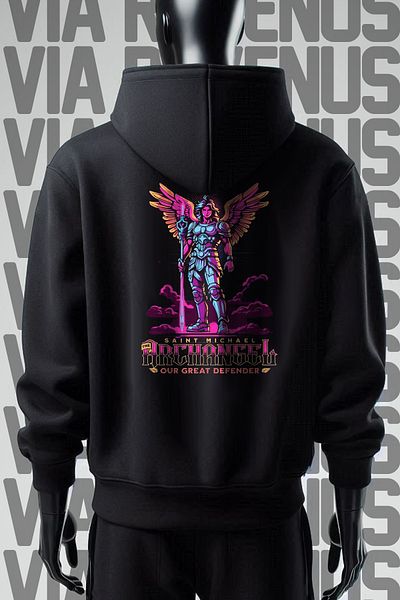 Vordevia Φούτερ Archangel 3 Thread Wide Fit Μαύρο φούτερ με κουκούλα - Μπροστά και πίσω εμπριμέ