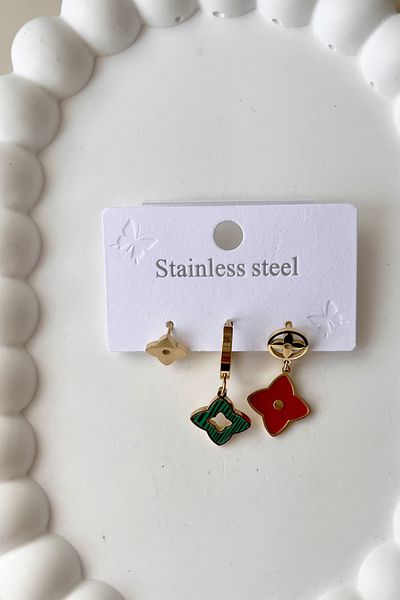 Fubena 1102 Model Steel Triple Earring Set