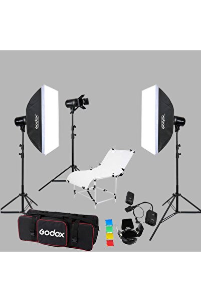 Godox E250 3'lü Paraflaş Set + Çekim Masası 60x130 cm