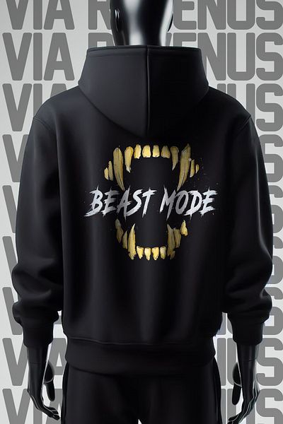 Vordevia Φούτερ Beast Mode 3 Spinning Wide Fit Μαύρο φούτερ με κουκούλα - Μπροστά και πίσω εμπριμέ