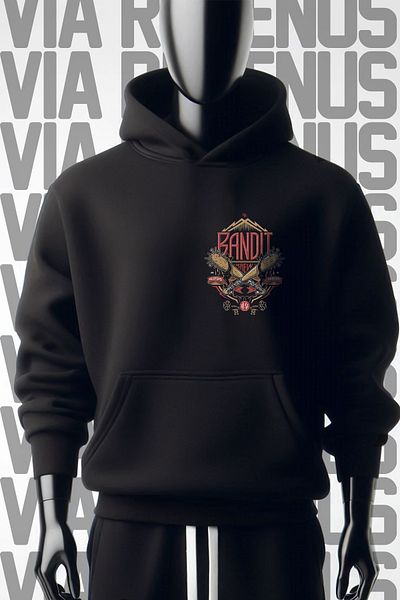 Vordevia Hanorac negru cu glugă Bandit 3 Thread - Imprimat față și spate